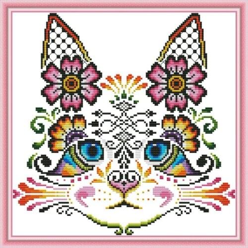 Joy Sunday Cat Cross Stitch Embroidery Kit DMC 11&14CT Account Canvas Print Cross Stitch DIY Gift &Home&Wedding Decoration
