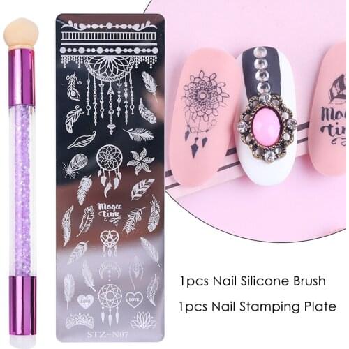 Nail Stamping Plates Set Silicone Sponge Brush Polish Transfer Stencils Flower Geometry DIY Template for Nail Tool CHSTZN01-12-2