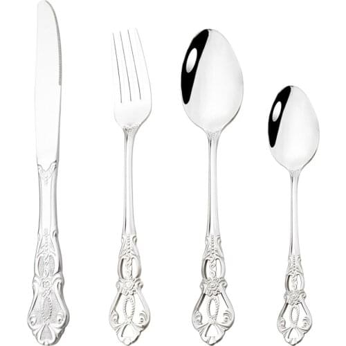 Dinnerware Set 4pcs Cutlery Western Fork Spoon Knife Stainless Steel Dinner Set Silverware Royal Flatware Set Kitchen Tableware