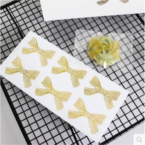 60pcs Gold Clear Bow-knot Seal Sticker Tags For Gift Packing Bag Box Home Wedding Birthday Decorative Self Adhesive Sticker