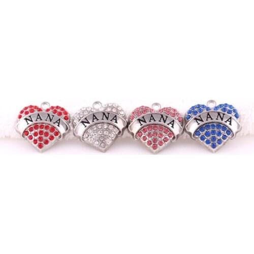 New Arrial 1 inch*1 inch 100pcs rhodium plated zinc studded with sparkling crystals Nana Crystal Heart Pendant