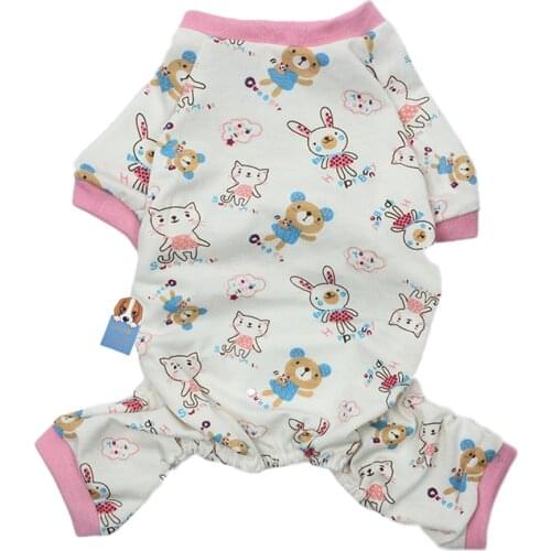 Latest Arrival 4 Sizes Pink Trimmed Pet Dog Leisure Wear Multifunctional Home Clothes Pajamas Jumpsuit with Cute Cat Patterns