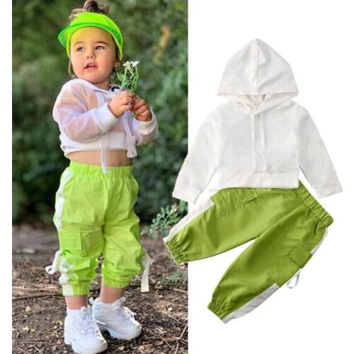 Toddler Kids Baby Girl Infant Clothes Spring Summer Fall Outfit Mesh Hooded Sweatshirt Top + Pants