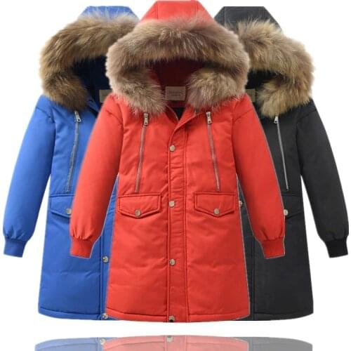 Boys Parka Coat Winter Fashion Zipper Design Kids Warm Down Jacket With Fur Hood For Childrens 6 8 10 12 14 16 Years Outerwear