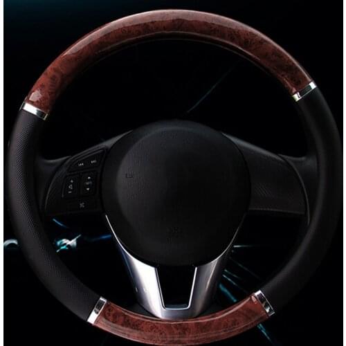 Anti-skid Car Mahogany Leather Non-slip Durable Steering Wheel 38cm Auto Deluxe New Cover Part Practical Replaces