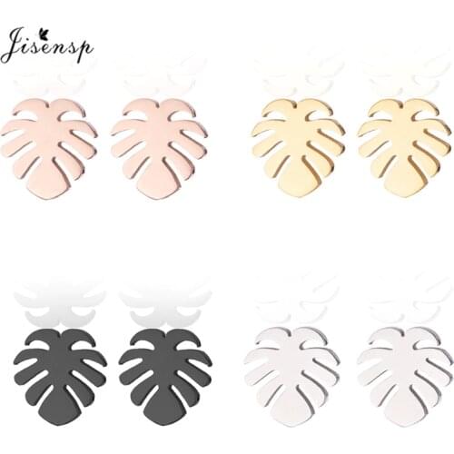 Jisensp Bohemia Tropical Leaf Earrings Women Jewelry Vintage leaves Stud Earrings Piercing Ear Studs Stainless Steel Bijoux