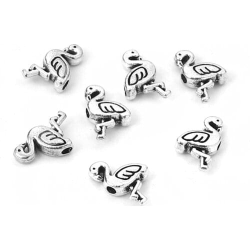 Doreen Box Zinc Based Alloy Spacer Beads Flamingo Silver Color Jewelry 12mm( 4/8") x 8mm( 3/8"), Hole: Approx 1.4mm, 100 PCs