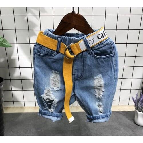 Hot Sale 2021 Kid Boys Shorts Blue Short Pants Denim Jeans Shorts Adjustable Elastic Waistband Trousers Summer Children Clothing