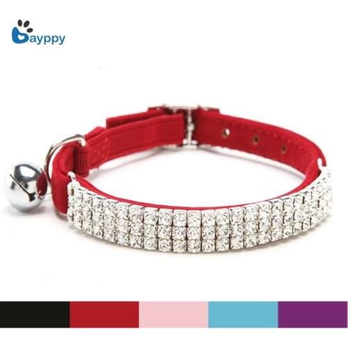 Rhinestone Cat Collar with Bells Soft Suede Pet Cat Puppy Collar Necklace Adjustable Dog Collar Leads for Puppy Kitten Chihuahua