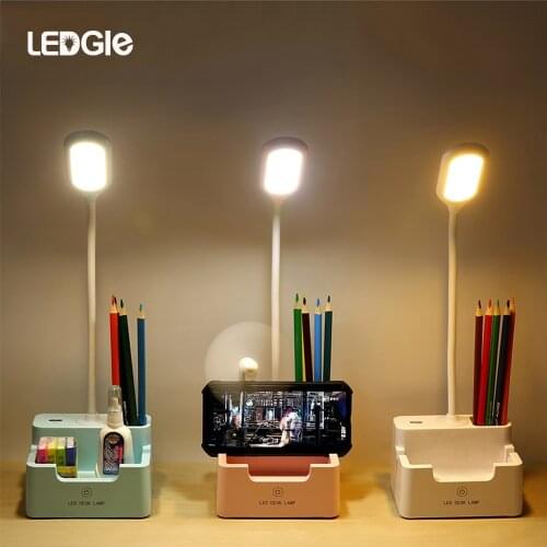 LEDGLE Led Desk Lamp Table Light With Fan Phone Pen Holder USB Rechargeable For Children Kids Reading Study Bedside Lamp