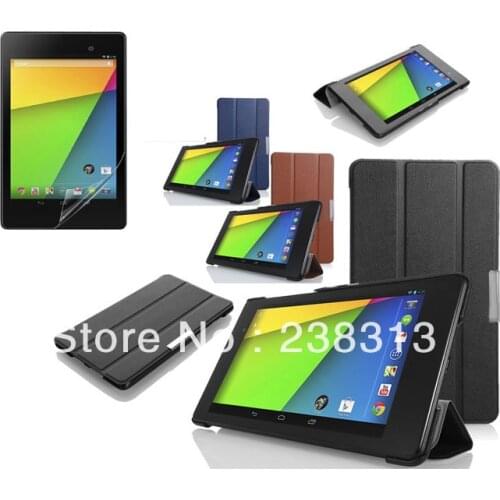 Flip Stand Smart Leather Case For Google Nexus 7 II 2 Gen Asus 2013,Folio Sleep Wake UP Cover Skin + Clear Screen Protector Film