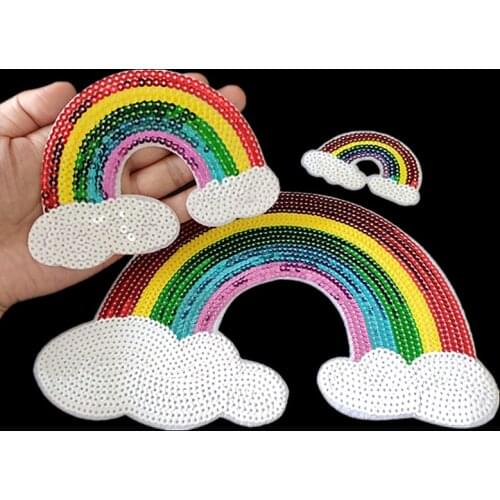 Iron on patches for clothing 250mm Rainbow Color Sequined Fabric Sequins Strange things T shirt Women Patch Clothes Stickers