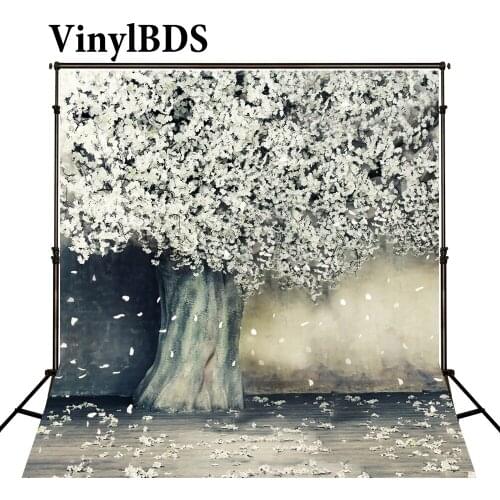 VinylBDS Indoor Wedding Backdrop White Wood Flower Backdrops Newborn Backdrops White Flower Tree Background for Photo Studio