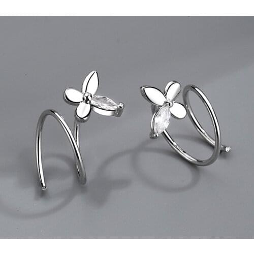 Utimtree New Spiral Twist CZ Zircon Butterfly Earrings Rotating Wave 925 sterling silver Earring for Women Girls Brincos Gift