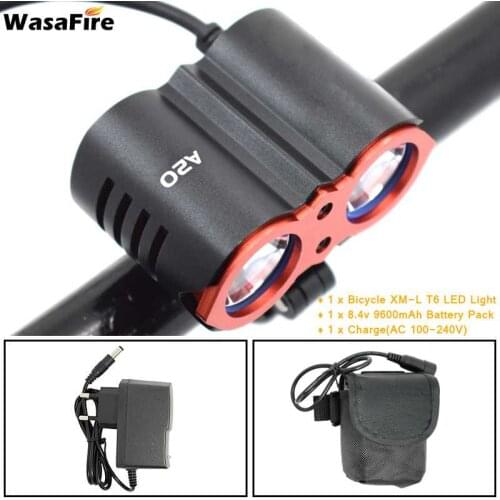 WasaFire 2* T6 LED Bicycle Light 7000lm Super Bright Bike Front Light Cycling Headlight with 18650 Battery Pack 6400mAh/9600mAh