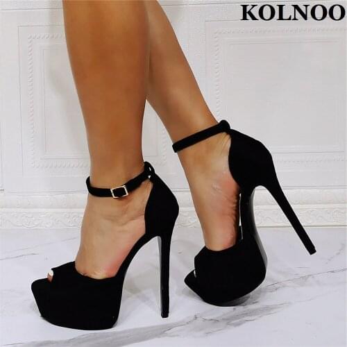 Kolnoo New Arrival Womens High Heeled Sandals Faux Black Leather Sexy Platform Party Prom Summer Shoes Fashion Evening Shoes