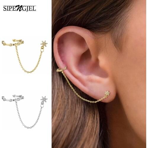 SIPENGJEL Fashion Zircon Long Chain Earrings For Women Crescent Geometric Tassel Piercing Earrings Party Jewelry