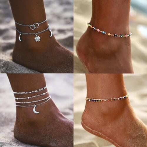 17MILE Vintage Multilayer Heart Infinite Map Anklets For Women 2020 Moon Star Ankle Bracelet On Leg Summer Beach Foot Jewelry