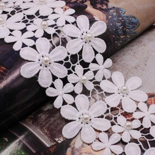 10.5cm Acrylic Cotton Trim White Flower Beaded Hollow Lace Ribbon Garment Trimmings DIY Sewing Accessories Costume Decoration