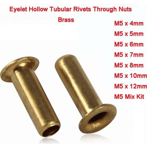 10Pcs-70Pcs GB Brass Eyelet Hollow Tubular Rivets Through Nuts Kit For Cloth Doll Card Paper DIY M5 Length 4/5/6/7/8/10/12mm