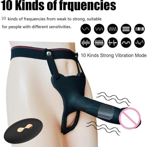 10 Speed Vibrating Hollow Strap On Harness Dildo Vibrator Panties for Man Sex Bondage Dildo Penis Sleeve Adult Sex Vibrator