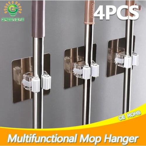 2/4pcs Adhesive Multi-Purpose Hooks Wall Mounted Mop Organizer Holder RackBrush Broom Hanger Hook Kitchen bathroom Strong Hooks