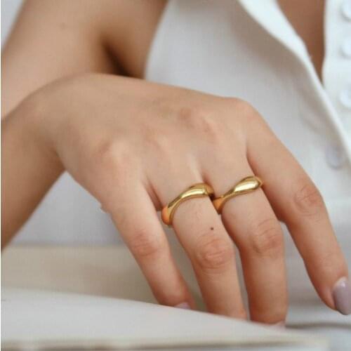2021 Trend Simple Stainless Steel Rings for Women Thick Slim 18k Gold Rings Mens Rings Glossy Hand Ornaments Womens Jewelry