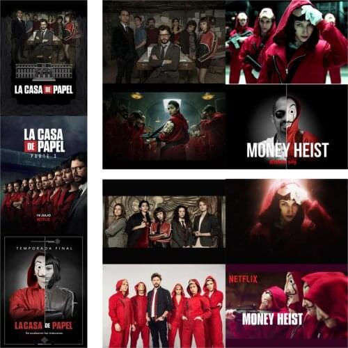 5D Diamond Embroidery la casa de papel Glossy Posters Money Heist Diamond Mosaic Rhinestones Pictures Home Decor