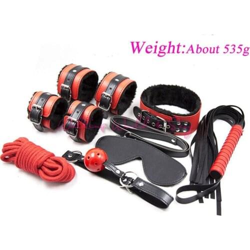 7 In 1 Leather Bondage Set For Couple Adult Game Fetish Bondage Restraints Whip Cuffs Gag Rope Collar Blindfold Erotics Sex Toys