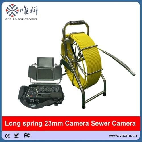 8 inch monitor full color video camera sewer inspection 60m fiberglass tube camera with flexible long spring camera head V8-3388