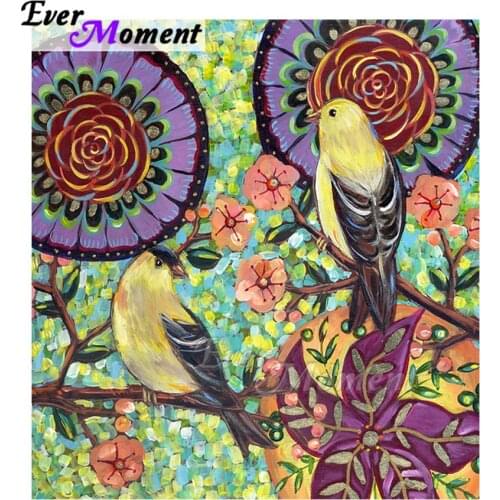Ever Moment Diamond Painting Full Square Drill Bird on Branch Flower 5D DIY Rhinestone Hobby Art Diamond Embroidery ASF2046