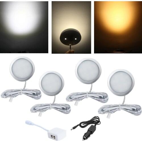4pcs 18LED Car Round Ceiling Dome Roof Light 12V Interior Light Lamp with Car Charger For Camper Van Caravan Motorhome Boat