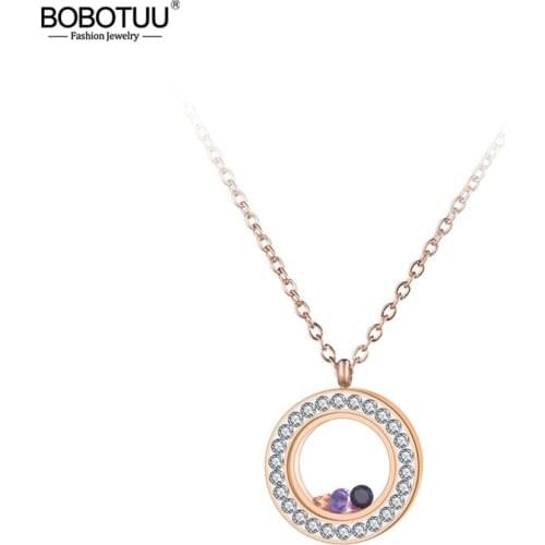 BOBOTUU Colorful CZ Crystal Pendant Necklace Rose Gold Stainless Steel Rhinestone Clay Neckalce Jewelry For Women Gifts BN19035