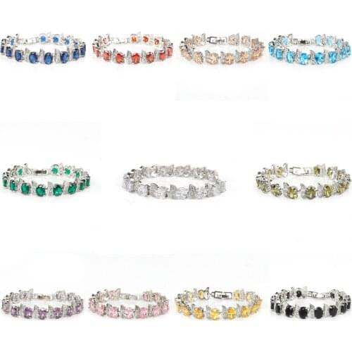 Fashion Women Evening Party Jewelry Natural Blue Purple Green Black Flower Shape Crystal Stones Bracelets For Birthday Gift