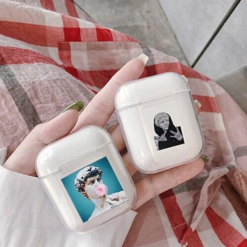 Case For Apple airpods Case Funny Art StatueTransparent Bluetooth Earphone Case For Airpods 1 2 Headphone Soft Silicone Case