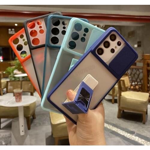 Slide Camera Lens Protection Phone Case For Samsung Galaxy Quantum 2 A82 S21 Ultra S20 Note20 M31 A91 A81 Kickstand Phone Cover