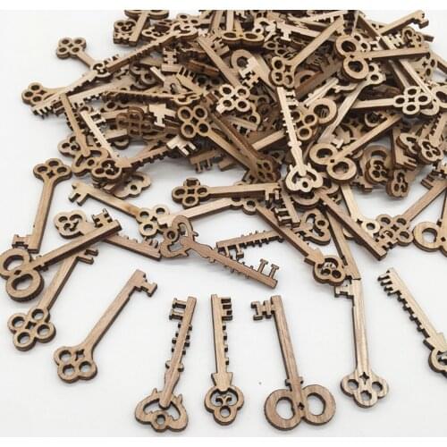 50pcs Wood Keys Diy Craft Decorative Vintage Blank Ornaments Key Shaped Handicrafts Wedding Birthday Party Favor Christmas A3