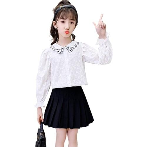 Kids Clothes Girls White Blouse + Skirt Teenage Girls School Clothing Casual Style Girls Clothes Set Spring Autumn Childrens Cl