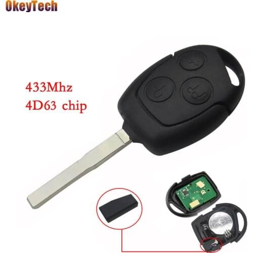 OkeyTech 3 Buttons Remote Key 433mhz 4D63 Chip Uncut HU101 Blade Keyless Entry Fob for Ford Fusion Focus Fiesta Remote Control