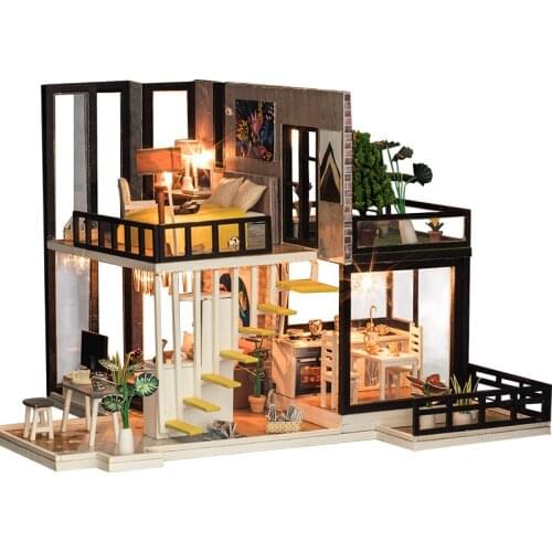 DIY Larget Doll House Toy Wooden Miniatura Doll Houses Miniature Dollhouse Toys With Furniture Dust Cover Birthday Gift K033