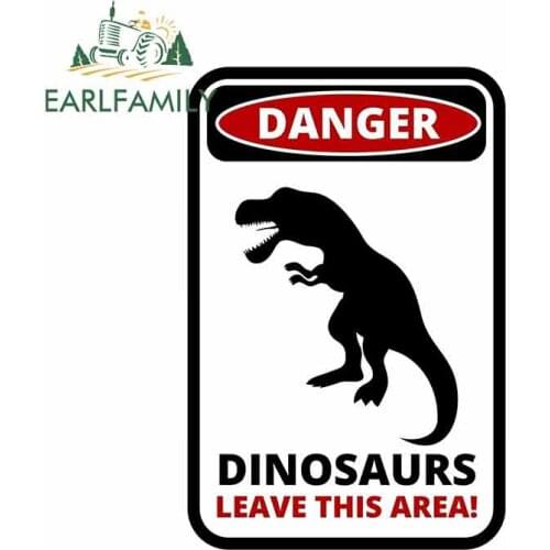 EARLFAMILY 13cm x 8.6cm Car Sticker Funny Warning Sign Danger Dinosaurs Sticker Self Adhesive Graphic