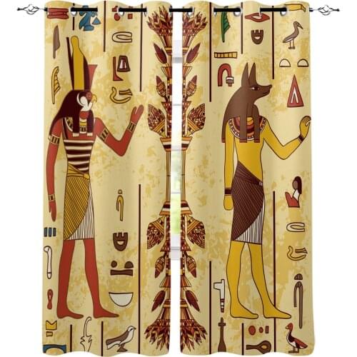 Egypt Pharaoh Yellow Ancient Eternal Mural Window Curtains Cartoon Living Room Kitchen Curtains for Bedroom