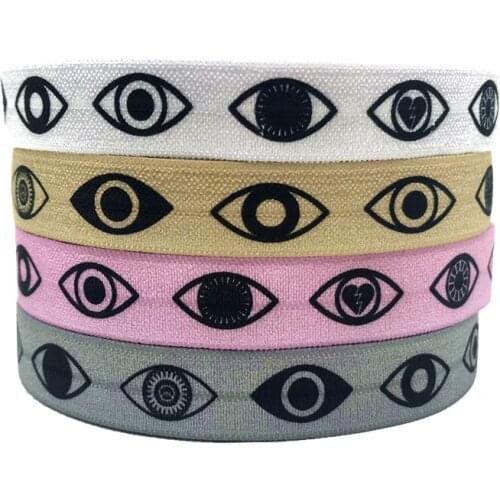 5/8"16mm Eyes Pattern Printed Fold Over Elastic Ribbon Handmade Hair Bands diy clothing tie accessories 10Yards/lot
