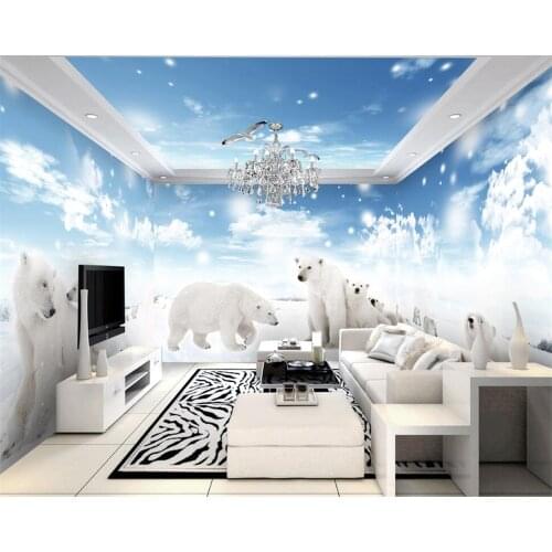 Beibehang Custom photo Mural Wallpaper Snow scene animal blue sky white cloud 3D theme space whole house background 3d wallpaper