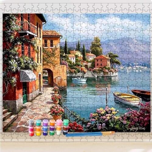 Gatyztory DIY Painting By Numbers Jigsaw Puzzle For Adults Landscape Acrylic Paints Seaside Diy Gift Wall Art Home Decors