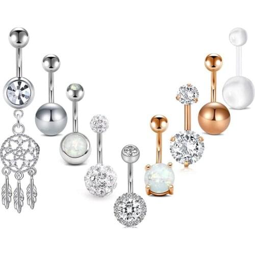 Belly Button Rings Surgical Steel for Women Girls Navel Belly Rings Piercing Ring Jewelry Pack Kit 14G