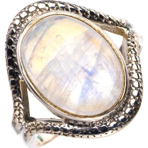 StarGems Natural Rainbow Moonstone Handmade 925 Sterling Silver Ring 7 D5139