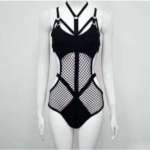 Swimwear beachwear mesh bodysuit women see through sexy hot fitness body party jumpsuits slim fashion bandage bodycon bodysuits