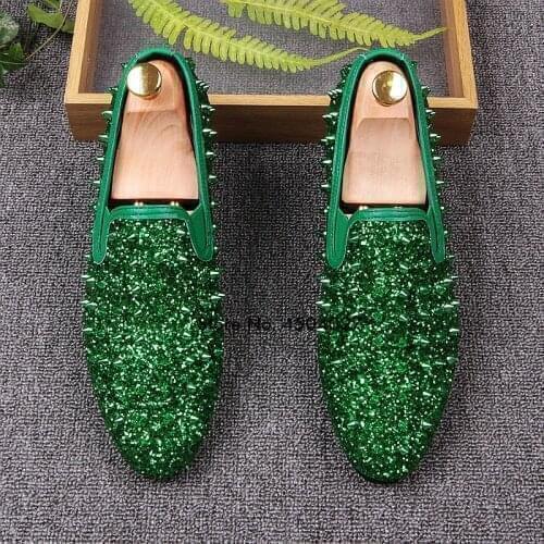 Spiked Rivet Flat Loafers Concise Round Toes Bling Bling Sequins Gold Male Wedding Shoes Men Shoes