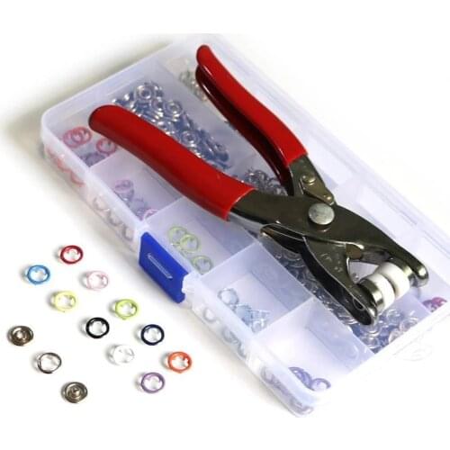 Metal Sewing Buttons Prong Ring Press Studs Snap Fasteners + Clip Pliers Sewing Tool DIY Clothes Decoration